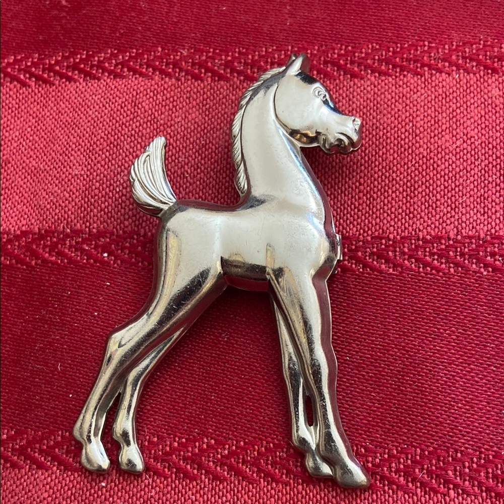 Vintage 60s Sterling Silver Foal Broach